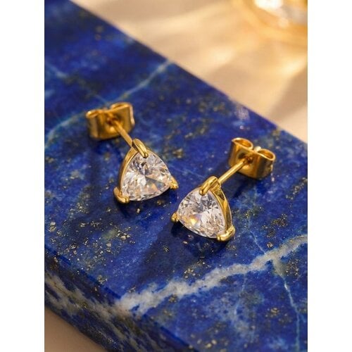 Lundholm Dani – Triangle Stud Earrings with Stone – Gold-Tone Lundholm Dani – Triangle Stud Earrings with Stone – Gold-Tone