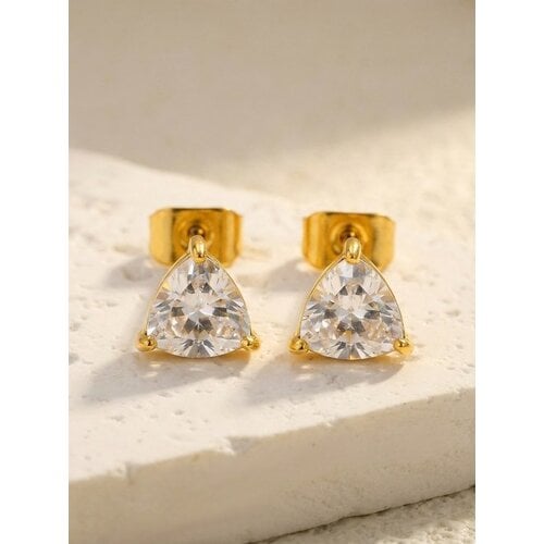 Lundholm Dani – Triangle Stud Earrings with Stone – Gold-Tone Lundholm Dani – Triangle Stud Earrings with Stone – Gold-Tone