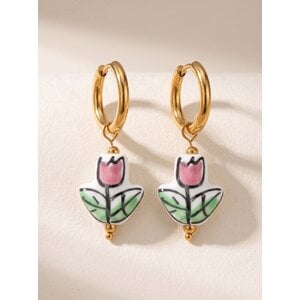 Lundholm Saartje – Huggie Hoops with Tulip Charms – Gold-Tone Lundholm Saartje – Huggie Hoops with Tulip Charms – Gold-Tone