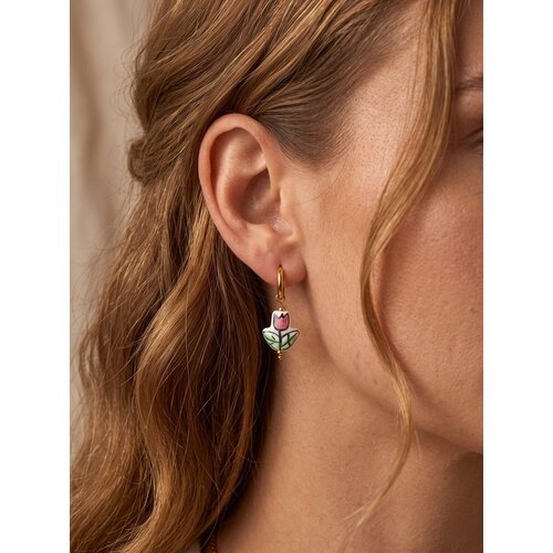 Lundholm Saartje – Huggie Hoops with Tulip Charms – Gold-Tone Lundholm Saartje – Huggie Hoops with Tulip Charms – Gold-Tone