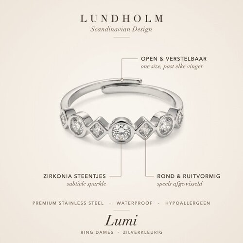 Lundholm Lumi – Adjustable Stacking Ring with Cubic Zirconia – Silver-Tone Lundholm Lumi – Adjustable Stacking Ring with Cubic Zirconia – Silver-Tone