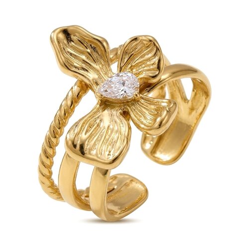 Lundholm Lily – Adjustable Flower Ring with Cubic Zirconia – Gold-Tone Lundholm Lily – Adjustable Flower Ring with Cubic Zirconia – Gold-Tone