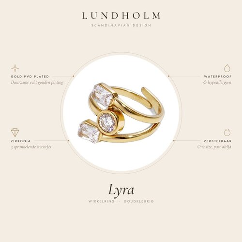 Lundholm Lyra – Adjustable Wrap Ring with Cubic Zirconia – Gold-Tone
