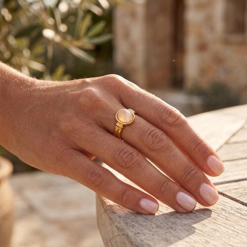 Lundholm Zoleste – Statement Ring with White Natural Stone – Gold-Tone Lundholm Zoleste – Statement Ring with White Natural Stone – Gold-Tone