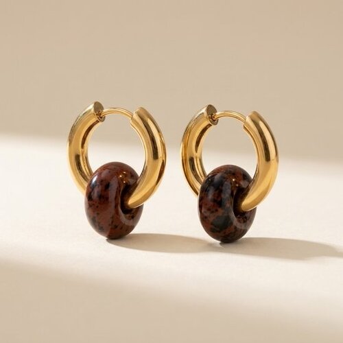 Lundholm Mabel – Hoops with Natural Stone Charm – Mahogany Obsidian – Gold-Tone Lundholm Mabel – Hoops with Natural Stone Charm – Mahogany Obsidian – Gold-Tone