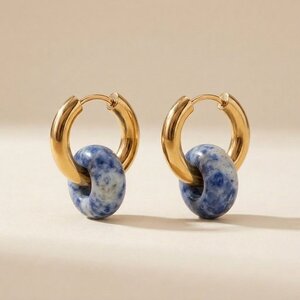 Lundholm Mabel – Hoops with Natural Stone Charm – Blue Natural Stone – Gold-Tone Lundholm Mabel – Hoops with Natural Stone Charm – Blue Natural Stone – Gold-Tone