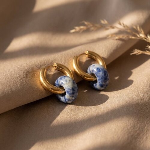 Lundholm Mabel – Hoops with Natural Stone Charm – Blue Natural Stone – Gold-Tone Lundholm Mabel – Hoops with Natural Stone Charm – Blue Natural Stone – Gold-Tone