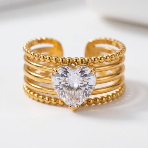Lundholm Madelyn – Adjustable Ring with Cubic Zirconia Heart – Gold-Tone Lundholm Madelyn – Adjustable Ring with Cubic Zirconia Heart – Gold-Tone