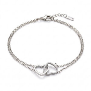 Lundholm Evie – Bracelet with Two Linked Hearts – Silver-Tone Lundholm Evie – Bracelet with Two Linked Hearts – Silver-Tone