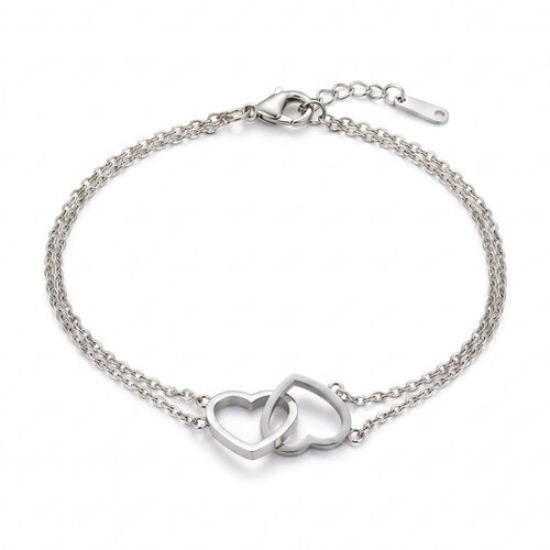 Lundholm Evie – Bracelet with Two Linked Hearts – Silver-Tone Lundholm Evie – Bracelet with Two Linked Hearts – Silver-Tone