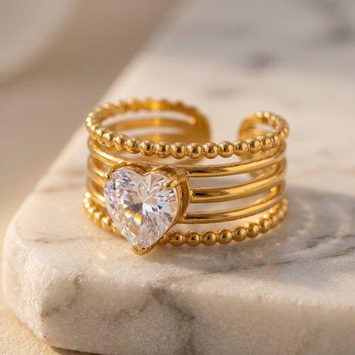 Lundholm Madelyn – Adjustable Ring with Cubic Zirconia Heart – Gold-Tone Lundholm Madelyn – Adjustable Ring with Cubic Zirconia Heart – Gold-Tone