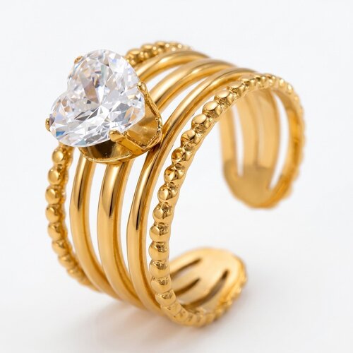 Lundholm Madelyn – Adjustable Ring with Cubic Zirconia Heart – Gold-Tone Lundholm Madelyn – Adjustable Ring with Cubic Zirconia Heart – Gold-Tone