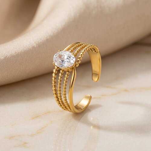 Lundholm Hebe – Adjustable Ring with Cubic Zirconia – Gold-Tone Lundholm Hebe – Adjustable Ring with Cubic Zirconia – Gold-Tone