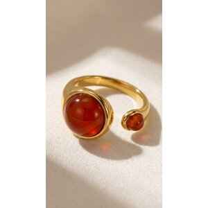 Lundholm Sophia – Verstelbare Ring met Rode Agaat – Goudkleurig