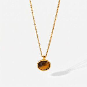 Lundholm Elodie – Tiger's Eye Necklace for Women – Gold Tone – Gold-Tone Lundholm Elodie – Tiger's Eye Necklace for Women – Gold Tone – Gold-Tone