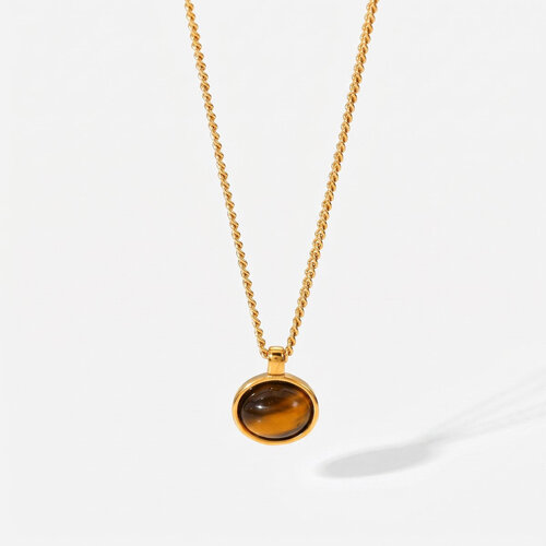 Lundholm Elodie – Tiger's Eye Necklace for Women – Gold Tone – Gold-Tone Lundholm Elodie – Tiger's Eye Necklace for Women – Gold Tone – Gold-Tone