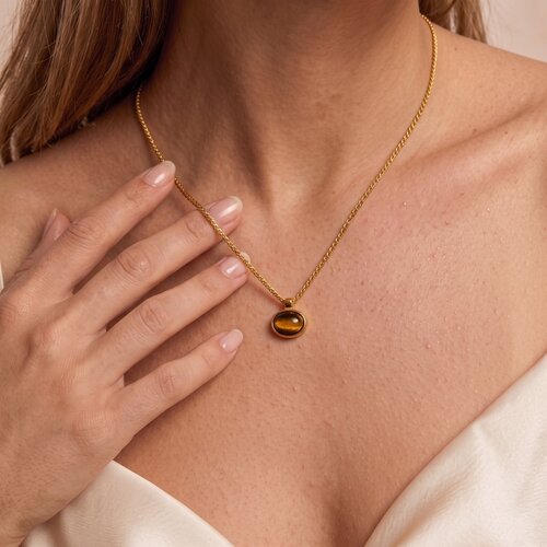 Lundholm Elodie – Tiger's Eye Necklace for Women – Gold Tone – Gold-Tone Lundholm Elodie – Tiger's Eye Necklace for Women – Gold Tone – Gold-Tone