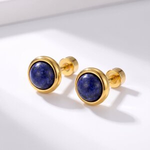 Lundholm Novi – Natural Stone Stud Earrings 0.8 cm – Lapis Lazuli – Gold-Tone