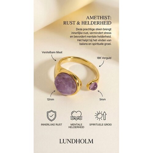 Lundholm Sophia – Adjustable Ring with Amethyst – Gold-Tone Lundholm Sophia – Adjustable Ring with Amethyst – Gold-Tone