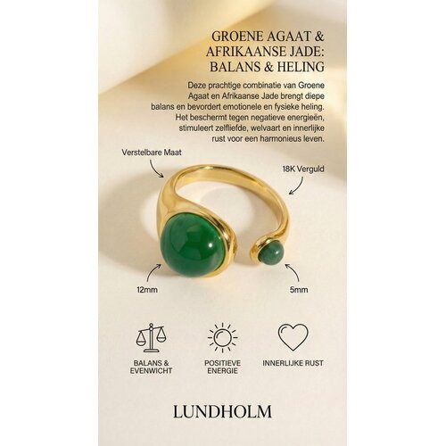 Lundholm Sophia – Adjustable Ring with Green Agate – Gold-Tone Lundholm Sophia – Adjustable Ring with Green Agate – Gold-Tone