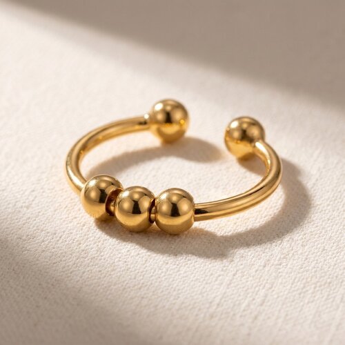 Lundholm Mira – Adjustable Fidget Ring with Beads – Gold-Tone