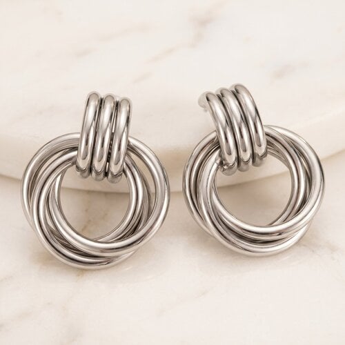 Lundholm Maren – Statement Ring Earrings for Women – Silver-Tone