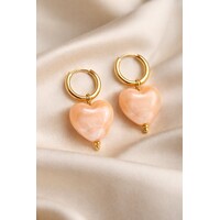 Merle – Oorbellen met Hartjes Hanger Dames – Beige