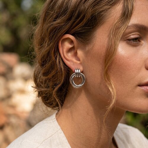 Lundholm Maren – Statement Ring Earrings for Women – Silver-Tone Lundholm Maren – Statement Ring Earrings for Women – Silver-Tone