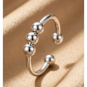 Lundholm Mira – Adjustable Fidget Ring with Beads – Silver-Tone