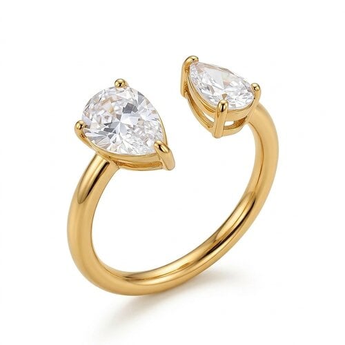 Lundholm Noé – Adjustable Open Ring with Cubic Zirconia – Gold-Tone