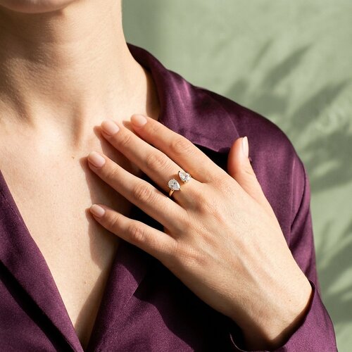 Lundholm Noé – Adjustable Open Ring with Cubic Zirconia – Gold-Tone Lundholm Noé – Adjustable Open Ring with Cubic Zirconia – Gold-Tone