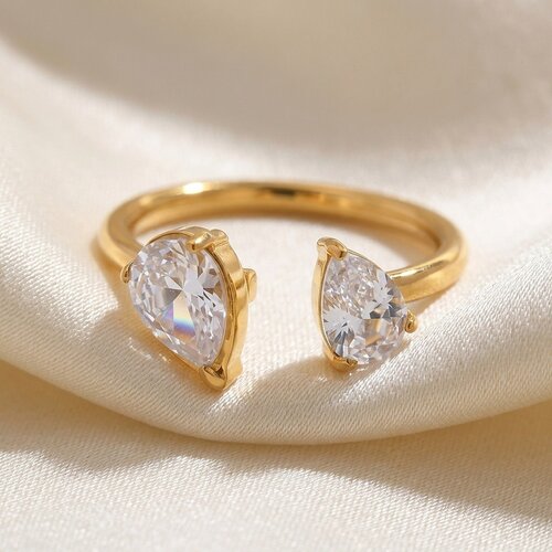 Lundholm Noé – Adjustable Open Ring with Cubic Zirconia – Gold-Tone Lundholm Noé – Adjustable Open Ring with Cubic Zirconia – Gold-Tone