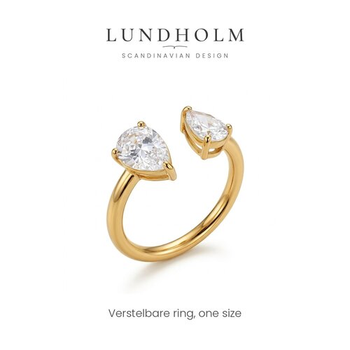 Lundholm Noé – Adjustable Open Ring with Cubic Zirconia – Gold-Tone Lundholm Noé – Adjustable Open Ring with Cubic Zirconia – Gold-Tone