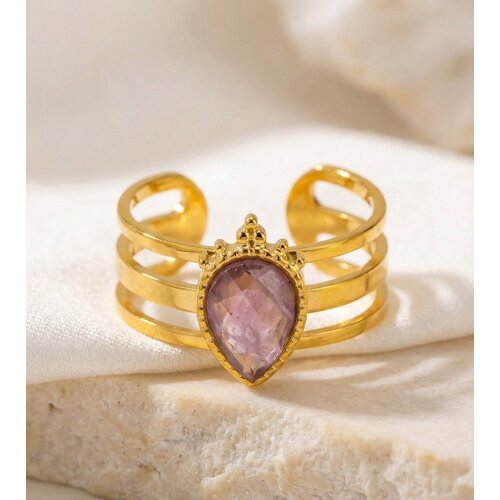 Lundholm Amara – Adjustable Ring with Purple Stone – Gold-Tone Lundholm Amara – Adjustable Ring with Purple Stone – Gold-Tone