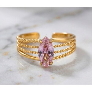 Lundholm Juliette – Adjustable Ring with Pink Natural Stone – Gold-Tone Lundholm Juliette – Adjustable Ring with Pink Natural Stone – Gold-Tone