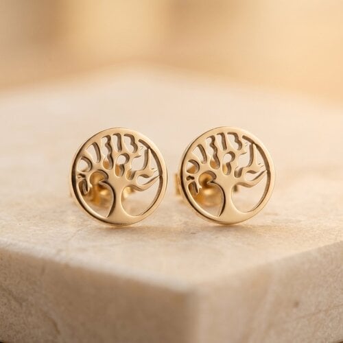Lundholm Hannah – Tree of Life Stud Earrings for Women – Gold-Tone Lundholm Hannah – Tree of Life Stud Earrings for Women – Gold-Tone