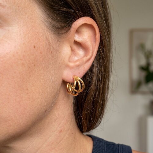 Lundholm Nika – Triple Hoop Earrings for Women – Gold-Tone Lundholm Nika – Triple Hoop Earrings for Women – Gold-Tone
