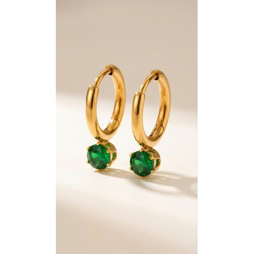Lundholm Aurelia – Huggie Earrings with Green Stone – Gold-Tone Lundholm Aurelia – Huggie Earrings with Green Stone – Gold-Tone