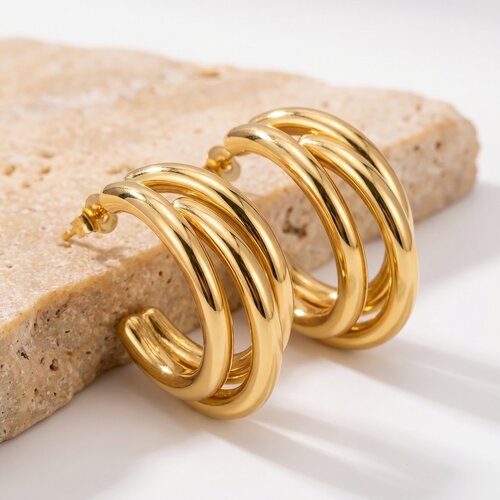 Lundholm Nika – Triple Hoop Earrings for Women – Gold-Tone Lundholm Nika – Triple Hoop Earrings for Women – Gold-Tone