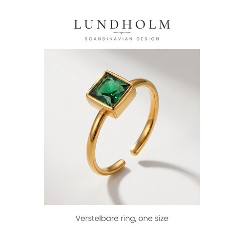 Lundholm Julie – Adjustable Ring with Green Stone – Gold-Tone Lundholm Julie – Adjustable Ring with Green Stone – Gold-Tone