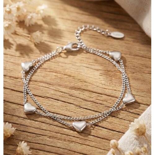 Lundholm Lotte – Layered Charm Bracelet with Hearts – Silver-Tone Lundholm Lotte – Layered Charm Bracelet with Hearts – Silver-Tone