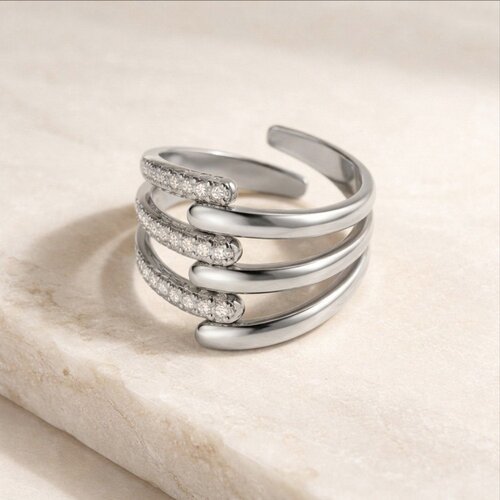 Lundholm Maartje – Adjustable Ring with Cubic Zirconia – Silver-Tone Lundholm Maartje – Adjustable Ring with Cubic Zirconia – Silver-Tone