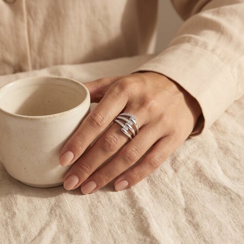 Lundholm Maartje – Adjustable Ring with Cubic Zirconia – Silver-Tone Lundholm Maartje – Adjustable Ring with Cubic Zirconia – Silver-Tone