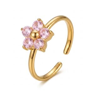 Lundholm Romy – Verstelbare Bloemring met Roze Steen – Goudkleurig Lundholm Romy – Verstelbare Bloemring met Roze Steen – Goudkleurig