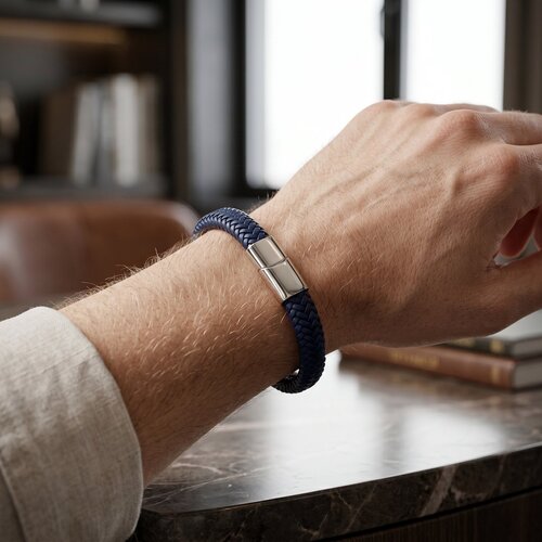 Lundholm Lars – Heren Armband van Gevlochten Leer – Blauw
