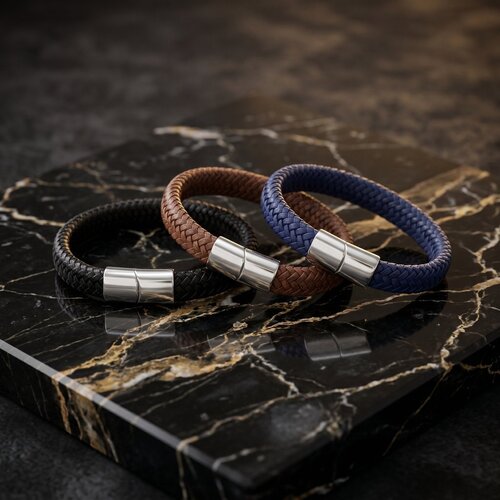 Lundholm Lars – Heren Armband van Gevlochten Leer – Blauw