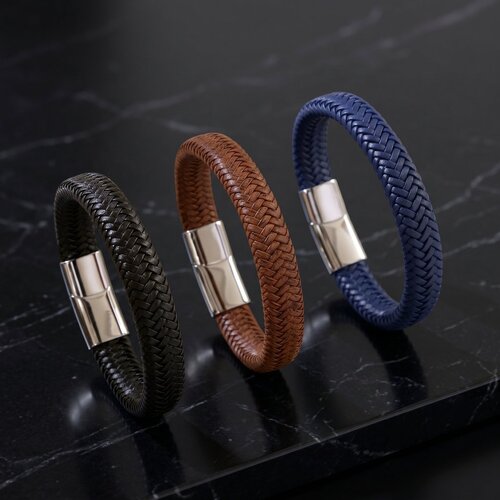 Lundholm Lars – Heren Armband van Gevlochten Leer – Blauw