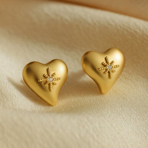 Lundholm Sanna – Heart Stud Earrings with Cubic Zirconia – Gold-Tone Lundholm Sanna – Heart Stud Earrings with Cubic Zirconia – Gold-Tone