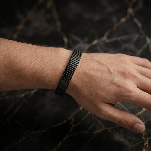 Lundholm Sven – Elastische Schakelarmband Heren – Zwart