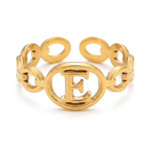 Lundholm Quincy – Adjustable Initial Ring – Letter E – Gold-Tone Lundholm Quincy – Adjustable Initial Ring – Letter E – Gold-Tone